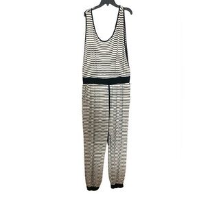 Vintage Freshmint Lagenlook Casual Striped Jumpsuit V-neck V-back Black White 3X